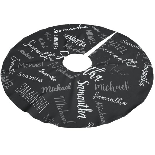 Zwei Namen, zwei Muster monogramm schwarz grau wei Polyester Weihnachtsbaumdecke (Schrägansicht)