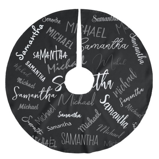 Zwei Namen, zwei Muster monogramm schwarz grau wei Polyester Weihnachtsbaumdecke (Vorderseite)