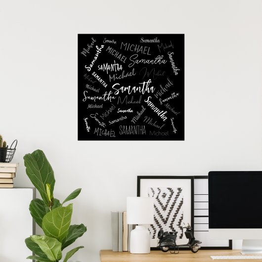 Zwei Namen, zwei Muster monogramm schwarz grau wei Poster (Heimbüro)