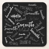Zwei Namen, zwei Muster monogramm schwarz grau wei Rechteckiger Pappuntersetzer (Vorderseite)