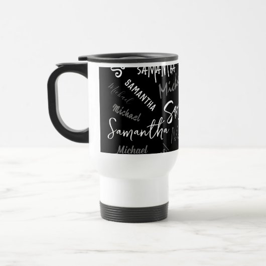 Zwei Namen, zwei Muster monogramm schwarz grau wei Reisebecher (Links)
