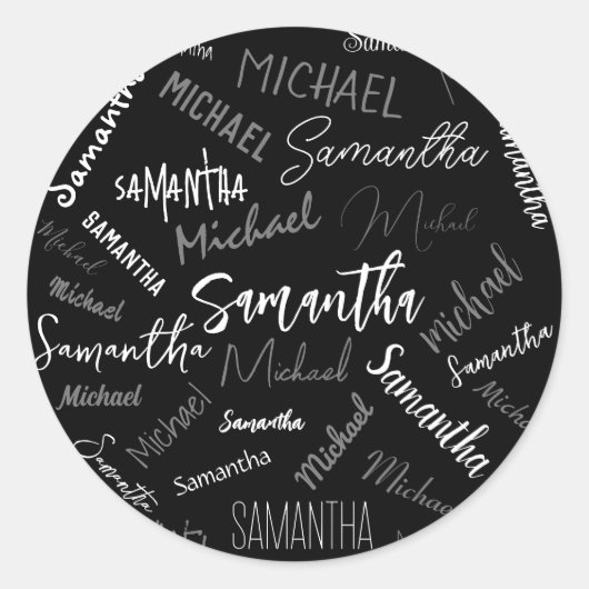 Zwei Namen, zwei Muster monogramm schwarz grau wei Runder Aufkleber (Vorderseite)