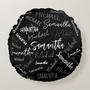 Zwei Namen, zwei Muster monogramm schwarz grau wei Rundes Kissen