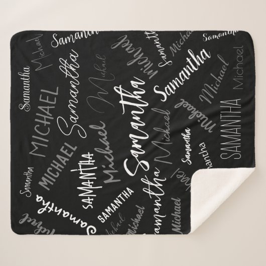 Zwei Namen, zwei Muster monogramm schwarz grau wei Sherpadecke (Vorderseite (Horizontal))