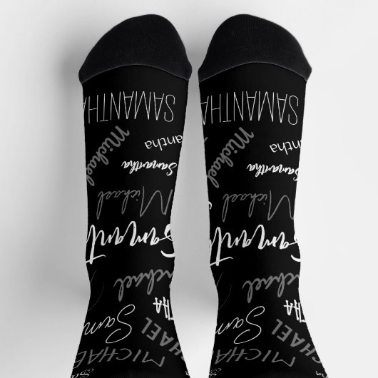 Zwei Namen, zwei Muster monogramm schwarz grau wei Socken (Oben)