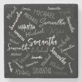 Zwei Namen, zwei Muster monogramm schwarz grau wei Steinuntersetzer (Vorderseite)