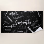 Zwei Namen, zwei Muster monogramm schwarz grau wei Strandtuch (Vorderseite)