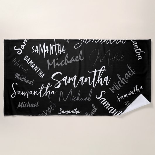 Zwei Namen, zwei Muster monogramm schwarz grau wei Strandtuch (Vorderseite)