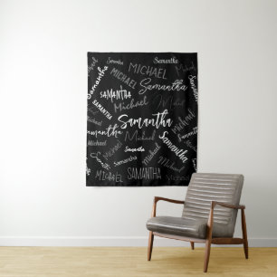 Zwei Namen, zwei Muster monogramm schwarz grau wei Wandteppich