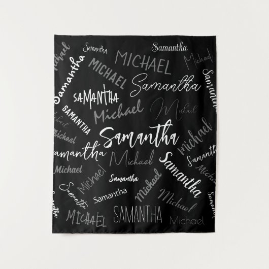 Zwei Namen, zwei Muster monogramm schwarz grau wei Wandteppich (Vorderseite)