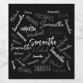 Zwei Namen, zwei Muster monogramm schwarz grau wei Weinetikett (Einzelnes Label)