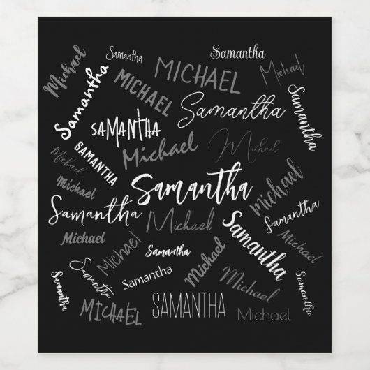 Zwei Namen, zwei Muster monogramm schwarz grau wei Weinetikett (Einzelnes Label)