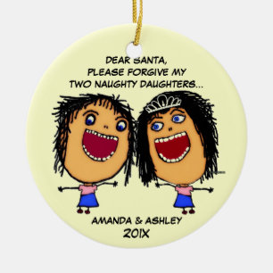 Zwei Naughty-Daughters-Cartoon Keramik Ornament