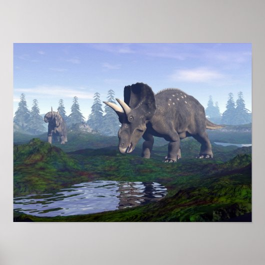 Zwei Nedokeratops/Diceratops Dinosaurier laufen Poster (Vorne)