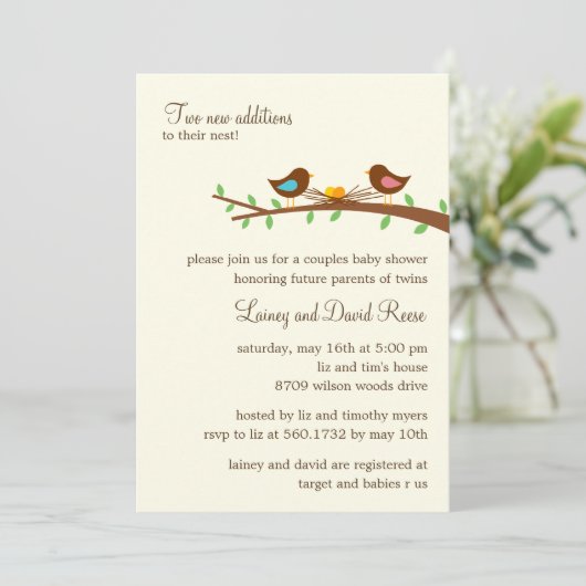 Zwei neue Eier Twins Kinderdusche Einladung (Stehend Vorderseite)