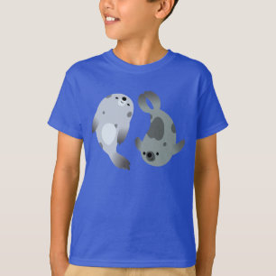 Zwei Niedlich spielend Cartoon Harfe Siegel Kinder T-Shirt