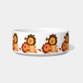 Zwei Niedlich spielende Cartoon Lions Haustier Bow Napf