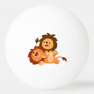 Zwei Niedlich spielende Cartoon Lions Ping Pong Ba Tischtennisball