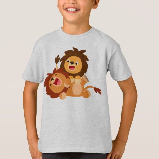 Zwei Niedlich spielende Cartoon Löwen Kinder T - S T-Shirt (Vorderseite)