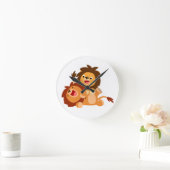 Zwei Niedlich spielende Cartoon Löwen Wall Clock Runde Wanduhr (Zuhause)