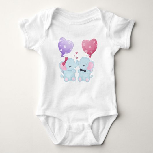 ZWEI NIEDLICHE BLAUE BABY ELEPHANTS MIT BALLOONS BABY STRAMPLER (Vorderseite)