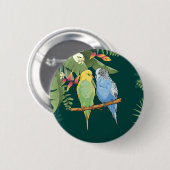 Zwei niedliche blaue und grüne Budgien Button (Vorne & Hinten)