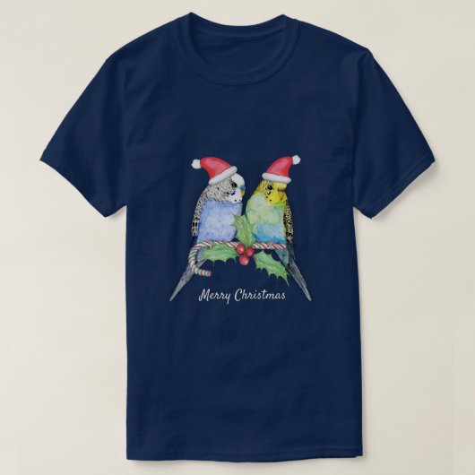 Zwei niedliche Budgien Weihnachtsgeschmack T-Shirt (Design vorne)
