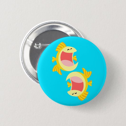 Zwei Niedliche Cartoon Fisch Button (Vorne & Hinten)