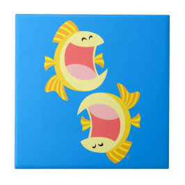 Zwei Niedliche Cartoon Fische und Fische Fliese