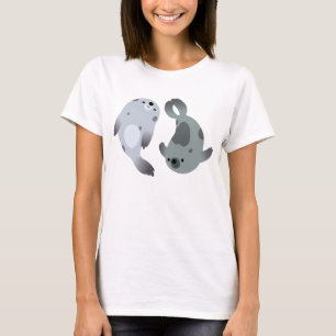 Zwei Niedliche Cartoon Harfe Siegel Frauen T - Shi T-Shirt