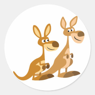 Zwei Niedliche Cartoon Kangaroos Rundsticker Runder Aufkleber
