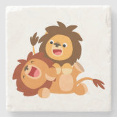 Zwei Niedliche Cartoon Lions Stone Untersetzer (Vorderseite)