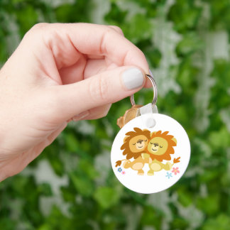 Zwei Niedliche Cartoon Lions Tango Keyring Schlüsselanhänger