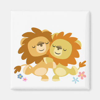 Zwei Niedliche Cartoon Lions Tango Magnet