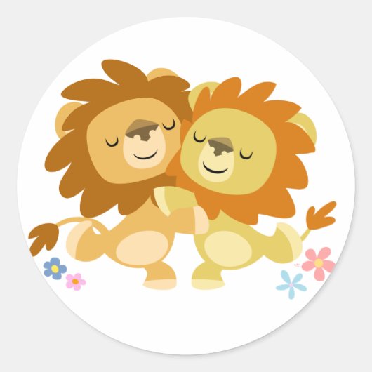 Zwei Niedliche Cartoon Lions Tango Sticker (Vorderseite)