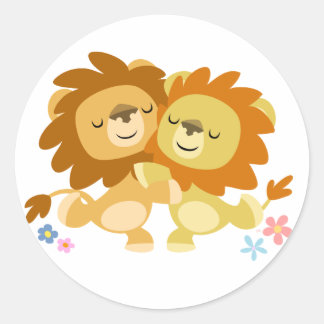 Zwei Niedliche Cartoon Lions Tango Sticker