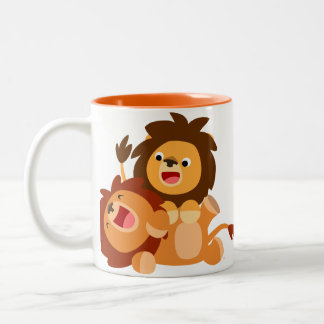 Zwei Niedliche Cartoon Löwen Tasse
