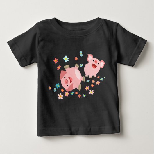 Zwei Niedliche Cartoon Schweine im Frühjahr Baby T Baby T-shirt (Vorderseite)