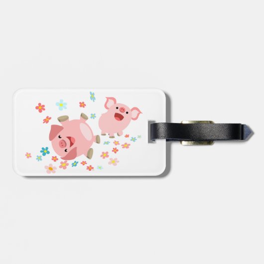 Zwei Niedliche Cartoon Schweine im FrühjahrsGepäck Gepäckanhänger (Rückseite horizontal)
