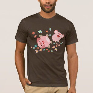 Zwei niedliche Cartoon-Schweine im Frühlings-T - T-Shirt