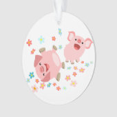 Zwei Niedliche Cartoon Schweine im Frühlingsakrylo Ornament (Vorderseite)