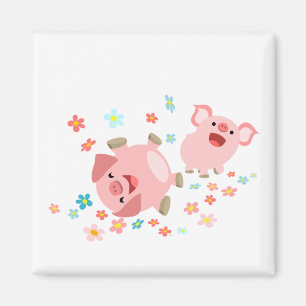 Zwei niedliche Cartoon-Schweine im Magnet