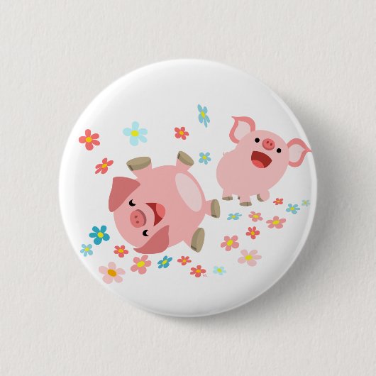 Zwei Niedliche Cartoon Schweine im Spring Button A (Vorderseite)