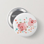Zwei Niedliche Cartoon Schweine im Spring Button A (Vorne & Hinten)