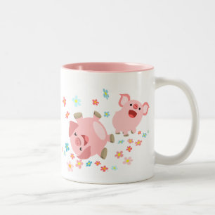 Zwei Niedliche Cartoon Schweine in der Frühjahrs-T Zweifarbige Tasse