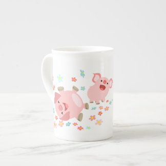 Zwei Niedliche Cartoon Schweine in der Frühjahrskn Porzellantasse