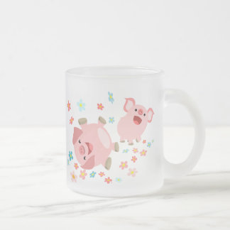Zwei Niedliche Cartoon Schweine in Mattierter Tass Mattglastasse