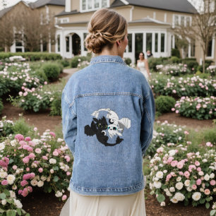 Zwei Niedliche Drachen - Schwarz-Weiß-Yin-Yang-Des Jeansjacke