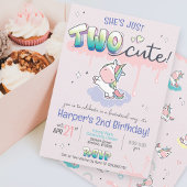 ZWEI Niedliche Einhorn Rainbow Pink Girl 2. Geburt Einladung