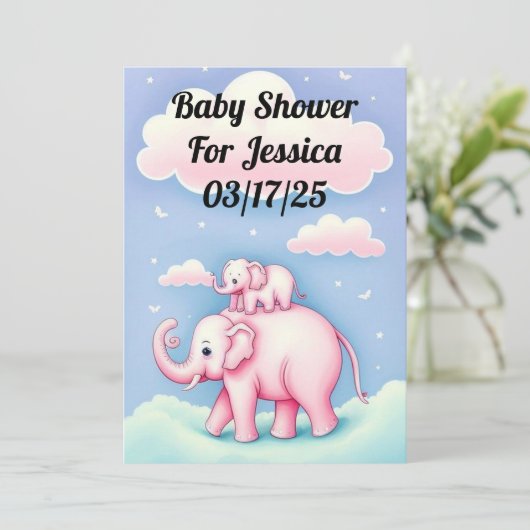 Zwei Niedliche Elefanten Einladung (Stehend Vorderseite)